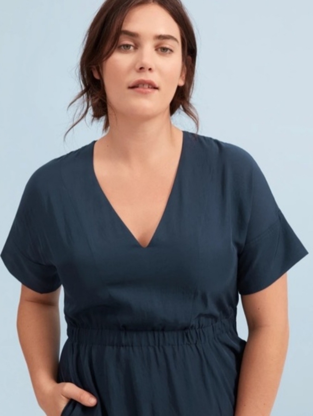 Everlane Black The Japanese GoWeave Light V-Neck A-line Pocket Midi Dres 8